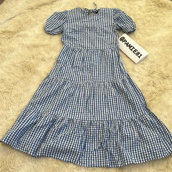 Influence | Dresses | Influence Womens Blue White Gingham Open Back Midi  Dress Size Ml Euc | Poshmark